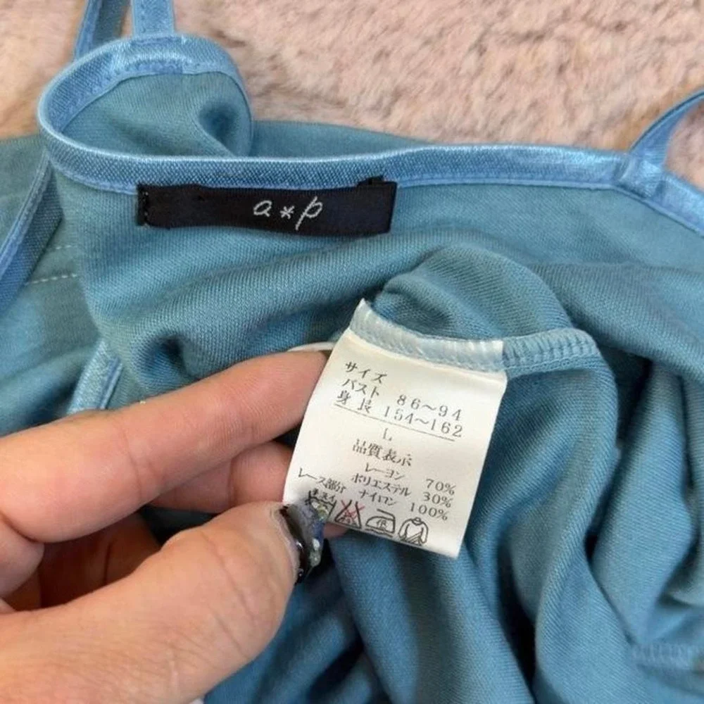 blue satin trim lace cami top, y2k soft girl, Fairycore, Coquette, Spring top - Picture 8 of 8